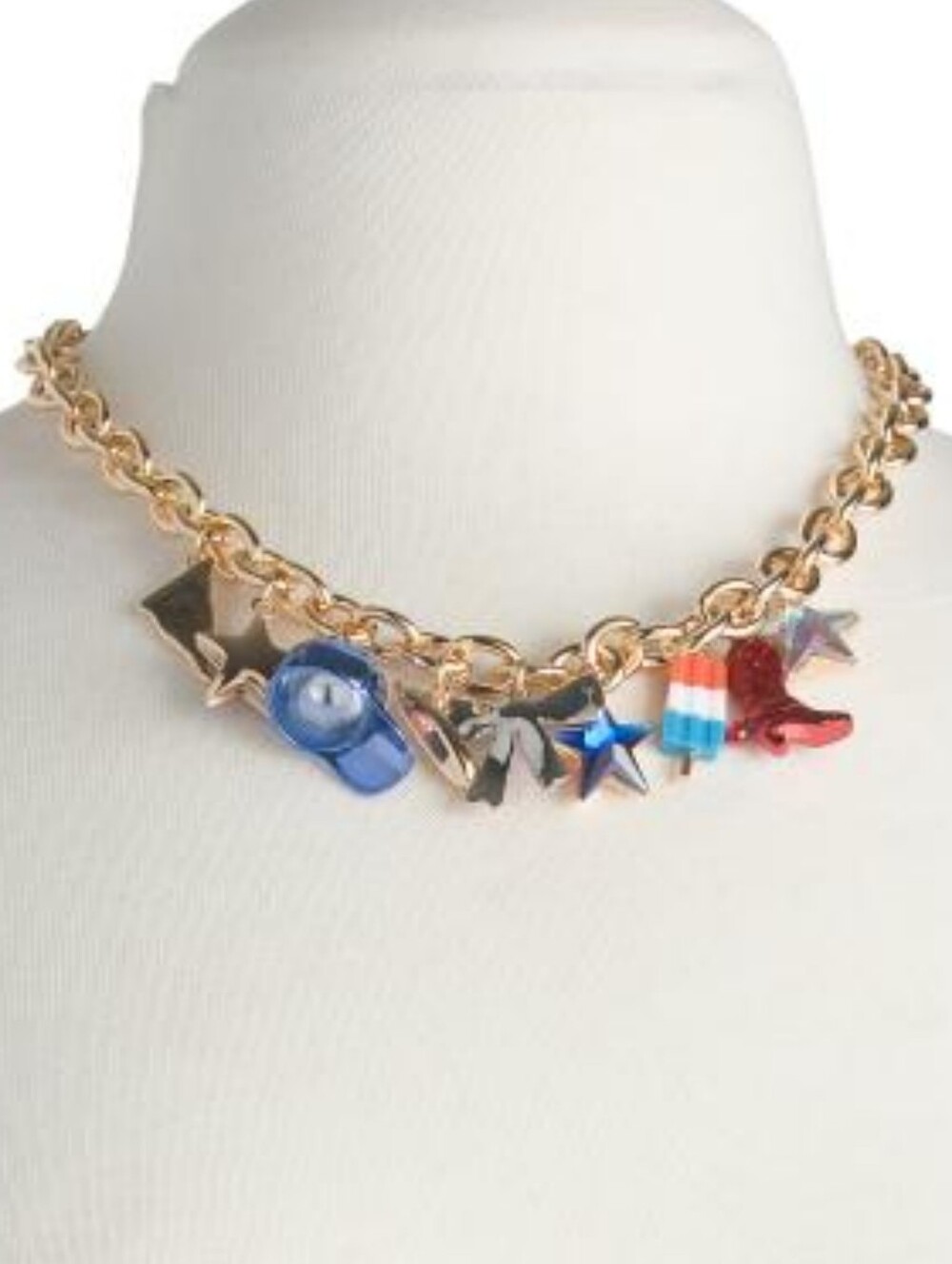 Betsey Johnson Gold-Tone Charm Necklace with Blue, Red, White Accents - Picture 2 of 3